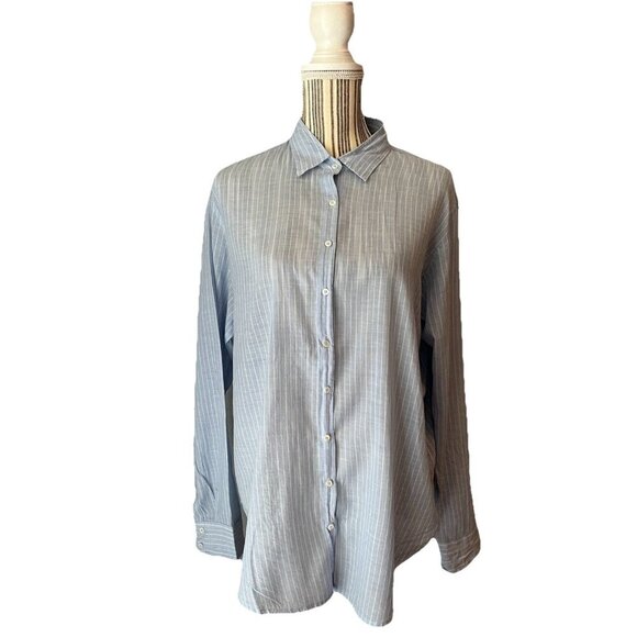 XIRENA BEAU Button Down 100% Cotton SMALL Blue And White Stripe Slight Oversize - Picture 1 of 7